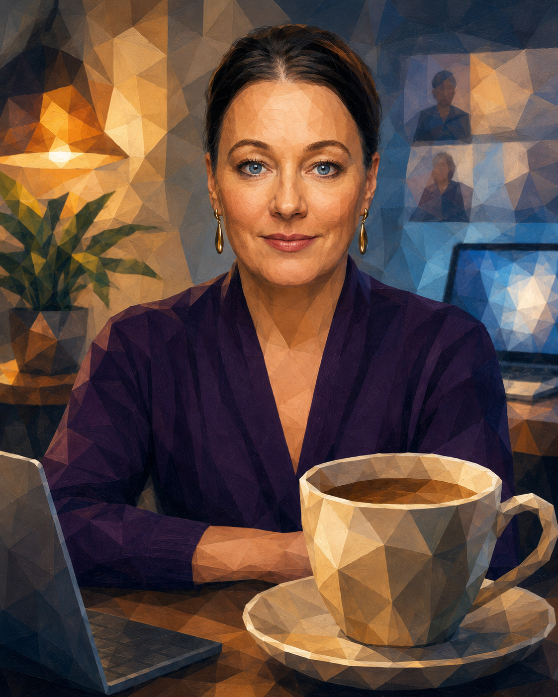 Dorit Posdorf with a cup of coffee